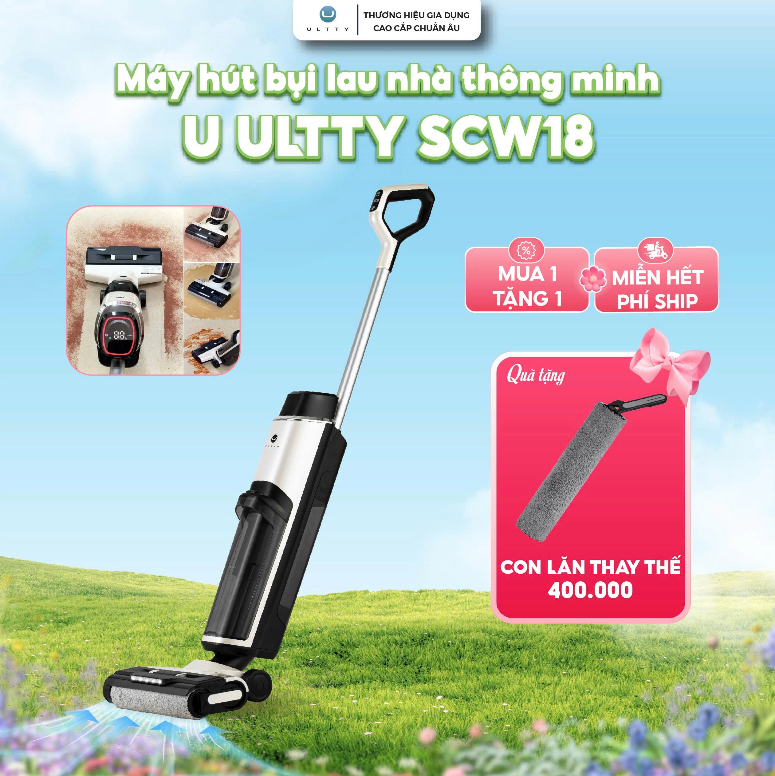 Máy Lau Nhà Hút Bụi Thông Minh U Ultty SCW18 Màu Trắng Ngọc Trai