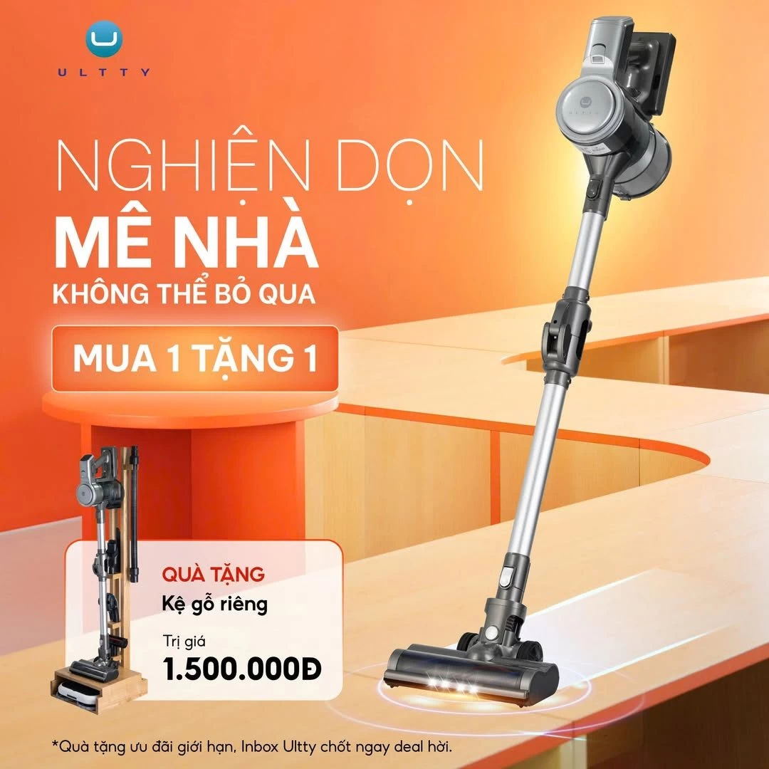 ƯU ĐÃI ĐỘC QUYỀN: MUA MÁY HÚT BỤI ULTTY V08 – NHẬN NGAY KỆ GỖ CAO CẤP
