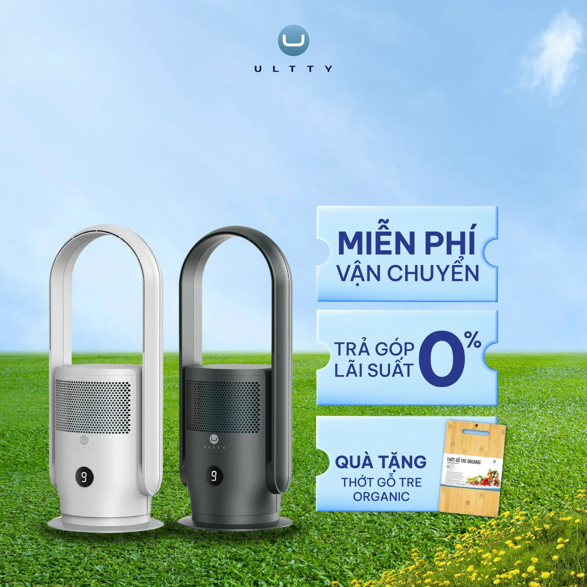 Máy Lọc Không Khí U-ULTTY CR021 Dạng Quạt, Bộ Lọc HEPA H13 Loại Bỏ 99,95% Bụi Mịn, Vi Khuẩn, Virut, Chế Độ Làm Mát 9 Cấp