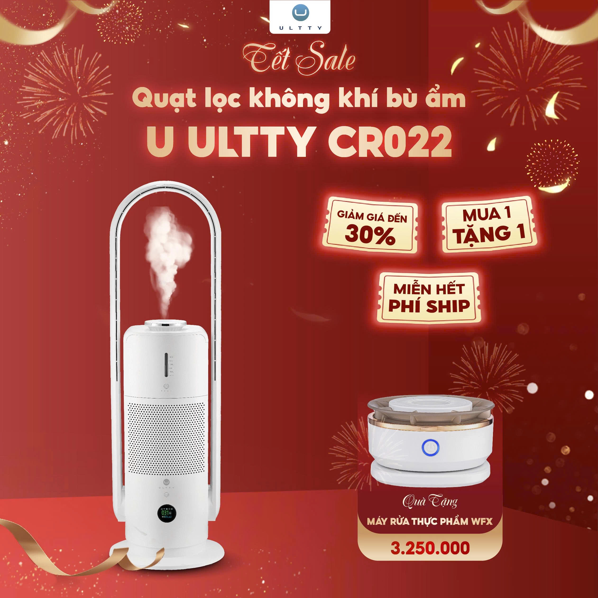 Quạt Lọc Không Khí Bù Ẩm U-ULTTY CR022, Diệt Khuẩn Bằng Tia UV, Công Nghệ Bội Khí, Chế Độ Làm Mát 9 Cấp, Bộ Lọc HEPA H14 Loại Bỏ 99,97% Bụi Mịn, Vi Khuẩn, Virut, Bù Ẩm 3 Cấp